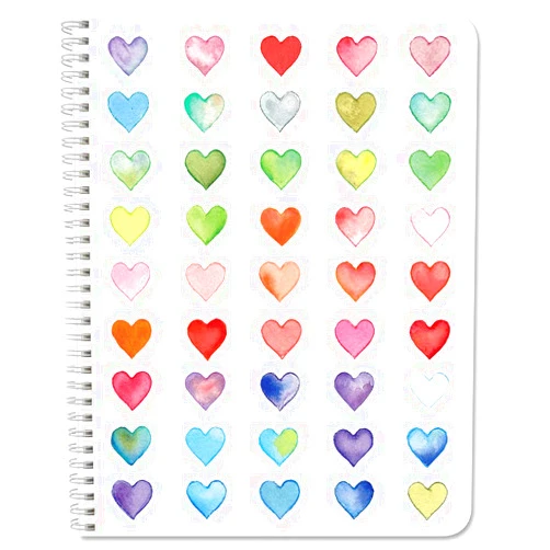 BookFactory Cute Notebook/College Ruled Notebook/Blank Ruled Journal for Students - Cute Hearts Cover, 100 Pages, Wire-O, 8.5