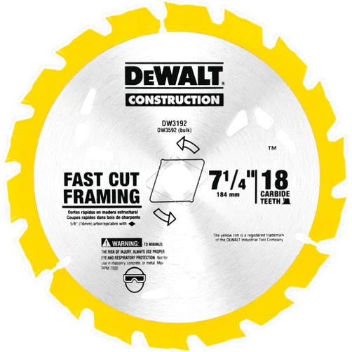 DEWALT Circular Saw Blade, 7 1/4 Inch, 18 Tooth, Wood Cutting (DW3192)