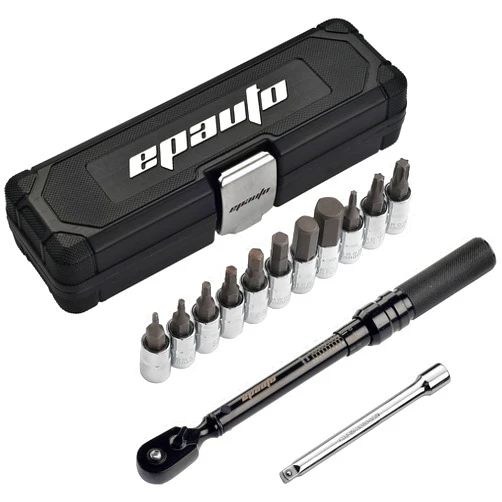 EPAuto Bike Tool 1/4 Inch Drive Click Torque Wrench Set (2 to 20 Nm), Hex/Torx Bit Socket Extension Bar Bicycle Maintenance Kit, Black