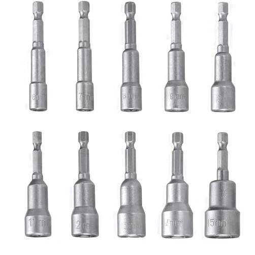 Bestgle 10Pcs(6-15mm) Bestgle Magnetic Power Nut Sockets Driver Set 1/4 Inch Hex Shank Metric Socket Wrench Screw Nut Driver Drill Bit