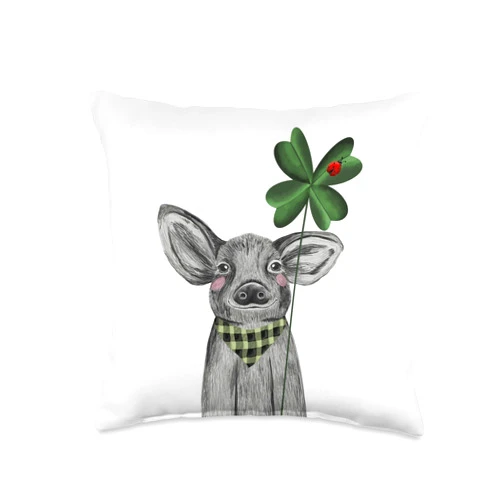 Glücksschwein Kleeblatt Glücksbringer Cute lucky pig clover leaf charm Throw Pillow