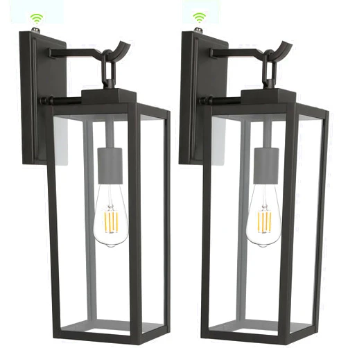 Hykolity Large Size Dusk to Dawn Outdoor Wall Lanterns, 18 Inch Outdoor Wall Light Fixtures, Matte Black Porch Lights, Exterior Wall Lighting, Anti-Rust Architectural Outdoor Sconces, ETL Listed, 2 Pack