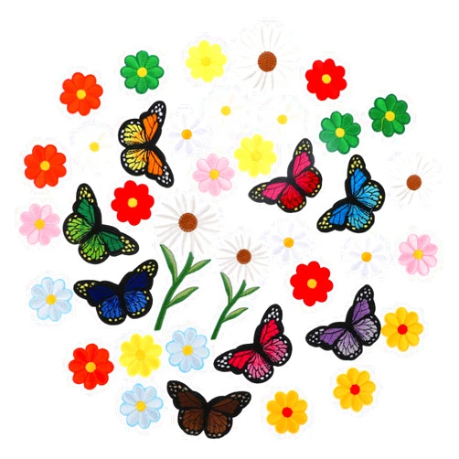 Hariendny 39 Pcs Embroidered Iron on Patch Cute Sew On Applique Patches Colorful Decorative Patches Flowers Butterfly Iron On Patches for Clothes Dress Hat Bags Jeans DIY