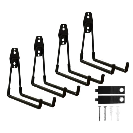 CRXCRC Garage Hooks, 4 Pack 7.7inch Large Square Wall Hooks for Hanging Heavy Duty Ladders, Bikes, Tools Ideal for Garage, Garden, Basement Utility Room Storage (Black)