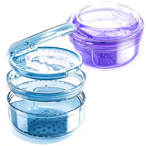 DOTCUTY Denture Case, Denture Bath Box with Strainer Basket, 2 in 1 Retainer Case, No-Leak Denture Bath Box Cup, Complete Clean Care for Dentures, Clear Braces, Mouth Guard, Night Guard & Retainers-2pack