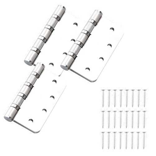 FORTSTRONG Commercial Grade Ball Bearing Door Hinge - Stainless Steel Heavy Duty - Interior and Exterior Doors - Outdoor & Indoor - Reversible - 3 Pack - Silver - 4