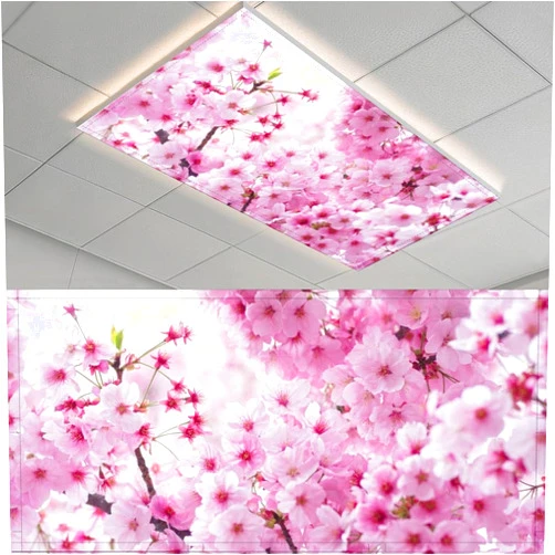 C.IOPMNU 2 Pack Fluorescent Light Cover for Classroom, Oriental Cherry Leaf Drop Ceiling Decorative Film Filter,Pink Cherry Eliminate Harsh Glare Causing Eyestrain and Headaches