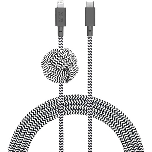 Native Union Night Cable - 10ft Ultra-Strong Reinforced Durable USB-C to Lightning [MFi Certified] Charging Cable with Weighted Knot Compatible with iPhone 14, iPhone 13 and Earlier (Zebra)