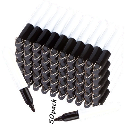 Welecom 50 Pcs Mini Permanent Markers with Clips Black Golf Ball Marker Pen Ink Pens Dry Erase Markers with Triangle Hook Golf Keychain Clips Badge Black Ink for Office School Outdoor Activities,Fine Point