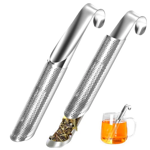 Serrenf 2 Pcs Tea Infuser, Stainless Steel Tea Infuser Stick Pipe Tea Infuser for Loose Tea Leaf, Tea Infusers Pen with Hook