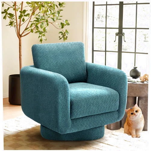 COLAMY Swivel Accent Chairs,Living Room Chair Upholstered Barrel Wide Modern Sofa Armchair Comfy Corner Bedroom Round Chair,Teal