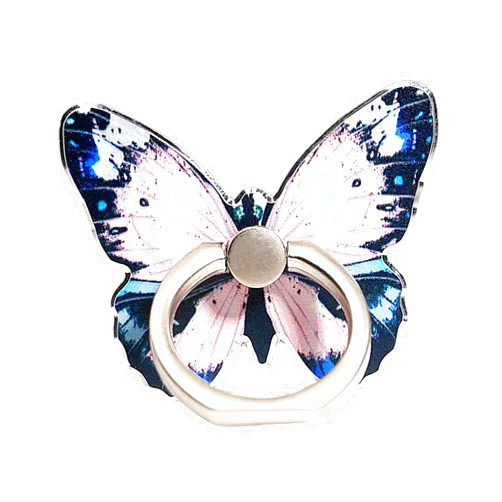 Ub kcsxr Cute Butterfly Pattern Painted Cell Phone Stand Holder, Metal Finger Stand Kickstand 360°Rotation Phone Ring Holder Stand Ring Hand Grip with Knob Loop(Pink Blue)