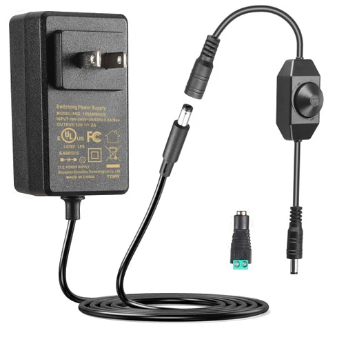 Meiyue 12V 2A DC Power Supply Adapter [UL Listed] with LED Dimmer Switch,24W 100-240V AC/DC 12 Volt 2 Amp Adapter with 5.5mm x 2.1 DC Plug Power Transformers Connector for LED Strip Light and Other Device