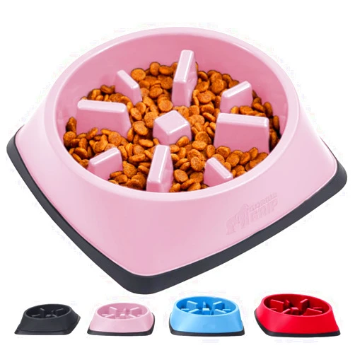 GORILLA GRIP Patent Pending Slow Feeder Dog Bowls, Interactive Puzzle Toy for Dogs and Cats Food Training, Keeps Pets Busy and Prevents Puppy Overeating, All Breeds, 100% BPA Free, 2 Cup, Pink