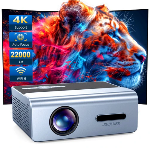JOWLURK [Electric Focus] Projector with Wifi and Bluetooth, 22000L Auto Keystone Outdoor Projector 4K Support, JOWLURK Native 1080p Movie Projector for iOS/Android/TV Stick/HDMI/USB/Laptop/PS5