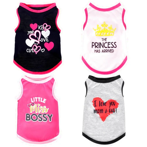 Pistha 4 Pack Dog Shirts Summer Printed Puppy Clothes Cute Sleeveless Pet T Shirts Dog Clothes for Small Medium Dogs Cats Girl(L)
