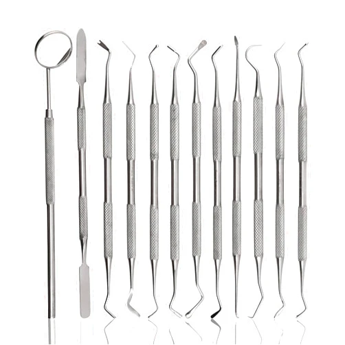 Cynamed 12pc Dental Hygiene Kit - Calculus & Plaque Remover Dental Tool Set - Tarter Scraper, Tooth Picks Probes, Scalers & Mouth Mirror - O.R Grade Stainless Steel Oral Care Professional