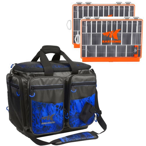 KastKing Fishing Gear & Tackle Bags - Saltwater Resistant Fishing Bags(Blue-Large) & HyperSeal Waterproof Tackle Box