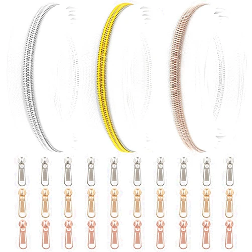 DOITEM 16.5 Yards 3 Pieces Sewing Zippers #5 Nylon Coil Zippers Assorted Zipper for Sewing with 30 Zipper Sliders for DIY Tailor Sewing Crafts Supplies, White
