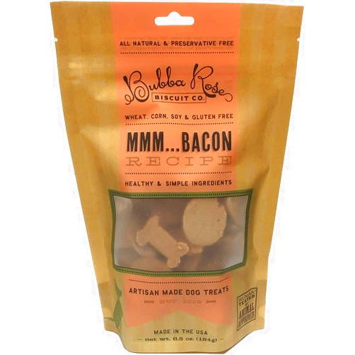 Bubba Rose Biscuit Co. - Bacon Dog Biscuits - Mmm… Bacon 6.5 oz. Bag - Allergy Friendly, Wheat, Corn, Soy & Gluten-Free Dog Treats, Made in The USA