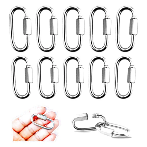 YETOOME 10 Pack 304 Stainless Steel M3.5 Chain Link, 1/8 Inch D Shape Locking Quick Chain Repair Links Pets Keychain for Outdoor Traveling Equipment