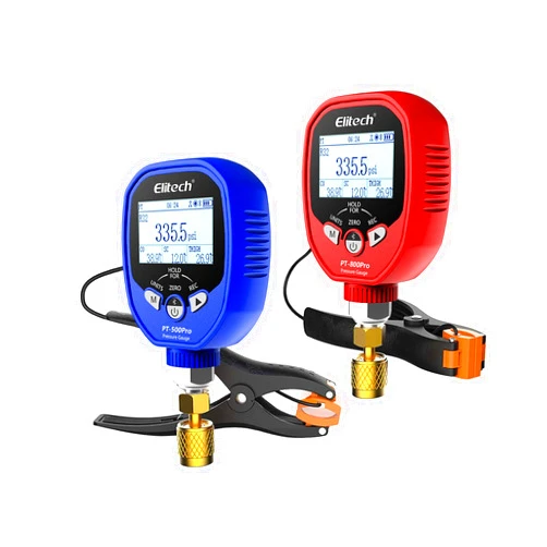 Elitech PT-500/800Pro Wireless Digital Manifold Gauge Set, 2-Valve HVAC Pressure Gauges with 2 Temp Clips for Auto Superheat & Subcooling, Data Logging, R454B R410A Ready, 1/8