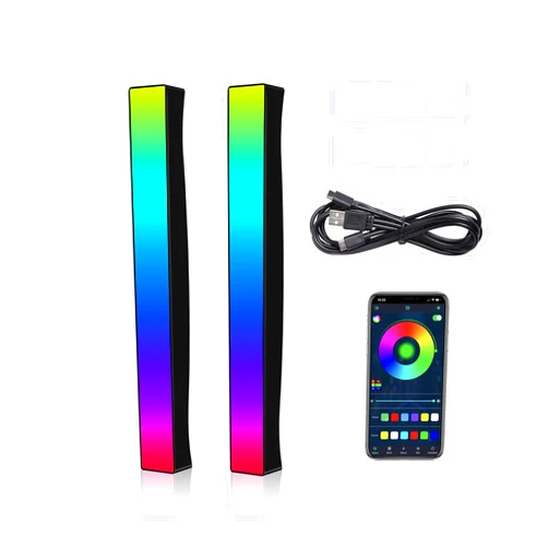 HUEMIHUI Battery Powered Rhythm Light Bar, RGB Sound Control Pickup Rhythm Lights, APP Control 32 Bit Music Level LED Lights, USB Rechargeable Voice Activated Atmosphere Light for Game Car TV DJ Studio - 2Pcs
