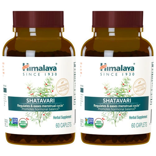 Himalaya Organic Shatavari for PMS, Menstrual Cramp Relief, Menopause Support, and Women's Health, 1,300 mg, 60 Caplets, 2 Month Supply, 2 Pack