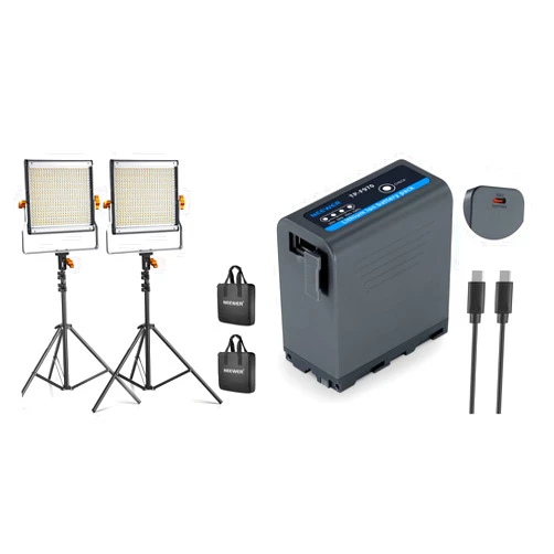 Neewer 2 Packs Dimmable Bi-Color 480 LED Video Light and Stand Lighting Kit Includes: 3200~5600K CRI 96+ LED Panel with U Bracket, 10500mAh NP-F970 Replacement Battery Included