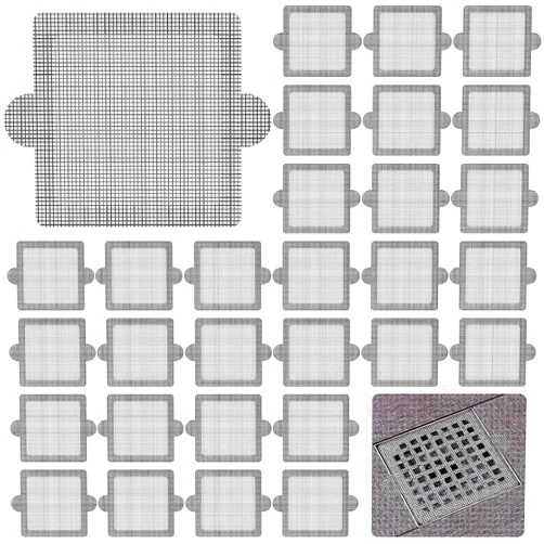 Generic (30 Pack) Disposable Hair Catcher Shower Drain Floor Sink Strainer Filter Mesh with Stickers for Bathroom and Kitchen Square Grey