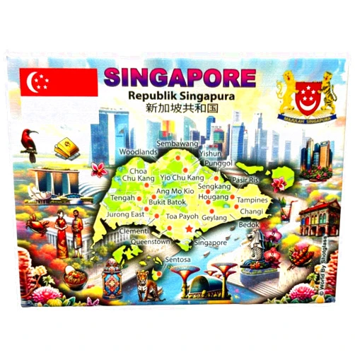 World By Shotglass Singapore Graphic Map and Attractions Souvenir Fridge Magnet 2.5