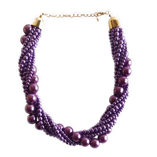 UCHAIUP Chunky Braided Simulated Pearl Statement Necklace and Earring Set for Women