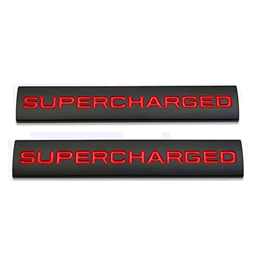 WEERSHUN GAPPORE 2pcs Metal Supercharged Emblem Car Logo Premium Auto Badge Rear Trunk Sticker Side Fender Decal (Black&Red)