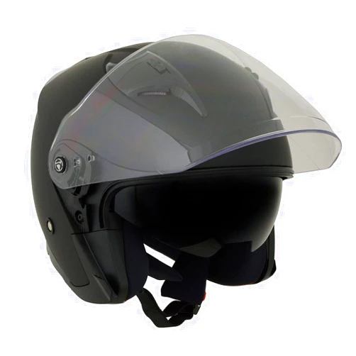 Milwaukee Helmets Milwaukee Performance Helmets MPH9805DOT 'Shift' Open Face 3/4 Matte Black Helmet for Men and Women Biker with Drop Down Tinted Visor