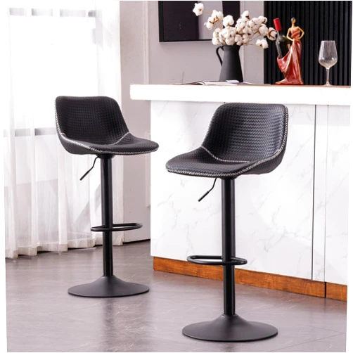 Kidol & Shellder Modern Bar Stools Set of 2 Counter Height Adjustable Swivel Barstools Leather Upholstered Bar Chairs Armless Comfortable Counter Stools for Home Bar Kitchen Island Black