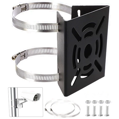 Sumnacon Camera Pole Mount Bracket,Stainless Steel Pole Mount Adapter Brackets with Loops,Sturdy Camera Mount Bracket for Pole Post,Universal Pole Mount Bracket for CCTV Security Camera Ptz Dome,Black