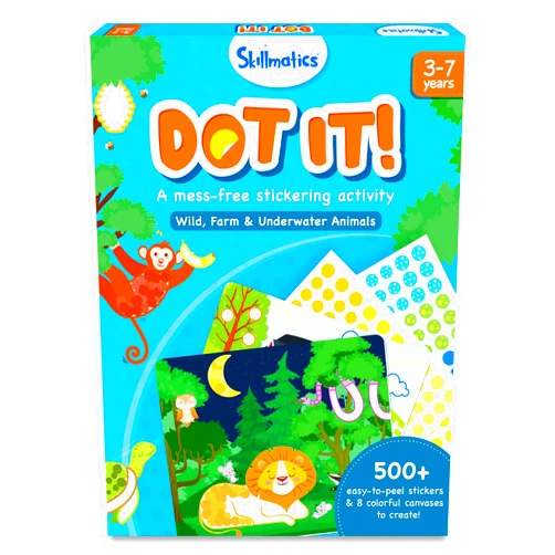 Skillmatics Dot It Sticker Art Activity - Animals, Mess-Free Fun for Kids, 500+ Stickers, Craft Kits, DIY Activity, Travel Toys, Gifts for Boys & Girls Ages 3, 4, 5, 6, 7