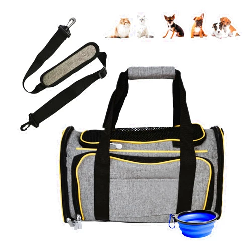 DUBIDUX Puppy Pet Carrier Airline Approved (16.5 x 7 x 9) 2 Sides Expandable Pet Carrier - Soft-Sided Travel Bag for Puppy Dogs & Small Cats with Fleece Pad & Water Bowl