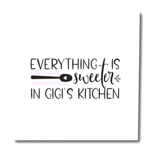 3dRose 6x6 Iron on Heat Transfer for White Material - Image of The Phrase Everything is Sweeter in Gigis Kitchen Morgan Elizabeth Design - Phrases