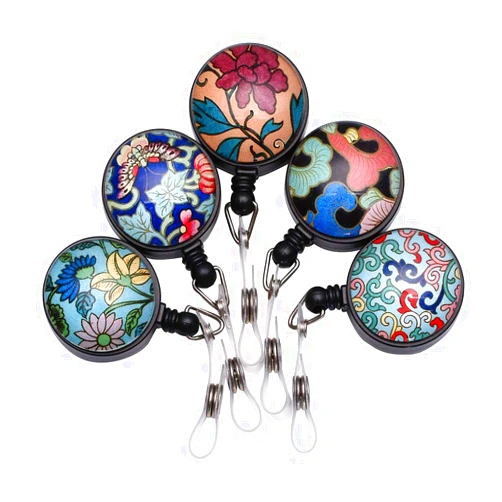 Purida Name Badge Reel,ID Badge Reels with Belt Clip,Nursing Badge Reel, 5 Assorted Patterns Deco,Asia Porcelain