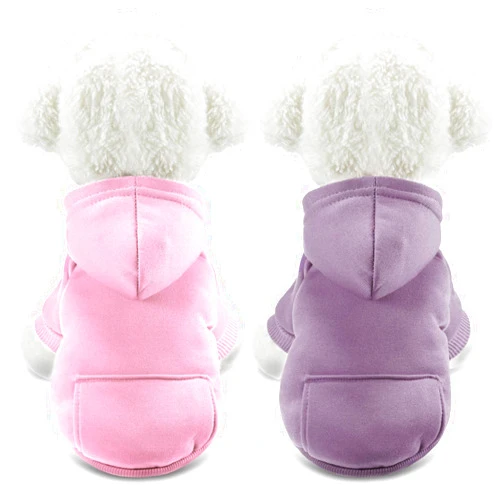 SATINIOR 2 Pieces Winter Dog Hoodie Warm Small Dog Sweatshirts with Pocket Cotton Coat for Chihuahua Clothes Puppy Costume(S,Pink, Light Purple)