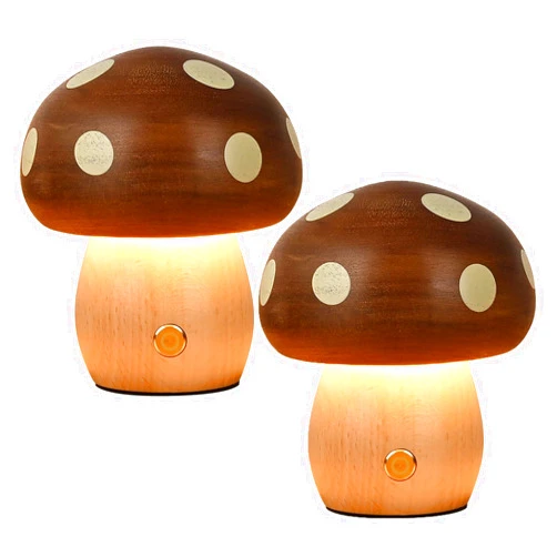 Moroommt Wood Small Mushroom Table Lamp, LED Rechargeable Cordless Touch Bedside Lamps, Stepless Dimming Night Light, Battery Lamp for Bedroom Nightstand Birthday Gifts (2pcs Mushroom Lights)