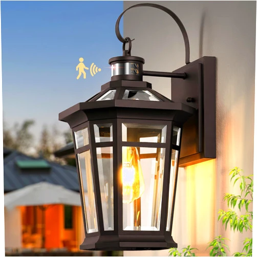VIANIS Large Motion Sensor Porch Light, Dusk to Dawn Outdoor House Lights Wall Mount Sconce, Oil Rubbed Bronze Exterior Lighting Fixtures, 100% Anti-Rust Aluminum Outside Wall Lights for House, Garage