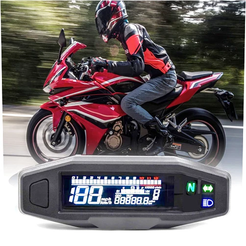 SECLUDE Universal Motorcycle Speedometer 6 Gear 12000 RPM Km/h MPH LCD VA Screen Motorcycle Odometer, Digital Odo-Meter Electric Motor Bike Tachometer with Stainelss Steel Brasket