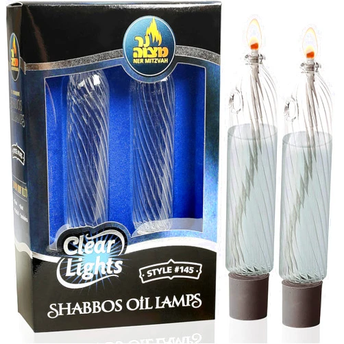 Ner Mitzvah Glass Paraffin Shabbat Candle Holder Cup and Wick – Lined Candle Shape – Fits All Standard Candlesticks - Use with All Lamp Oil - No Mess Refill - 4”H (10cm) - 2 Pack