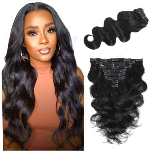 LUMIERE Clip In Hair Extensions Real Human Hair - Body Wave Hair Extensions Clip Ins 120g Grade10A Brazilian Remy Hair Seamless Clip Ins 8Pcs With 20Clips Double Wefts Thick and Soft 16 Inch