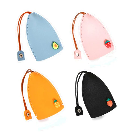 WisePoint Cute Key Fob Case 4PCS, PU Leather Car Key Case Portable Key Pouch for Car Keys, Personalized Pull Out Key Bag (black/blue/pink/yellow)