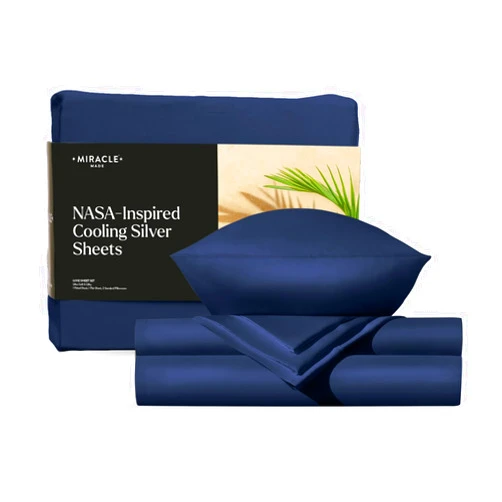 Miracle Made® Luxe Cooling Bed Sheets –Navy,King– 4 Piece Silver Infused, 300-Thread-Count Thermoregulating Miracle Clean & Cool ™ Eucalyptus Fabric Sensitive Skin Ultra-Breathable Bedding