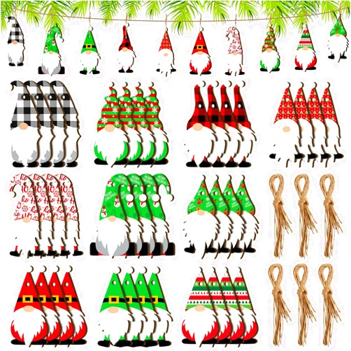 Jetec Gnome Wooden Ornament Gnome Hanging Ornaments Christmas Handmade Decoration Elf Santa Doll Wooden Hanging Craft Ornaments for Xmas Tree Decor Holiday Party (Snow Style, 40 Pieces)