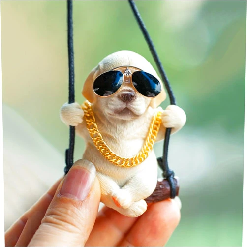 Qiwen Cute Cool Swinging Dog Retriever Auto Rearview Mirrors Pendant Charm Car Hanging Mirror Accessories Car Decoration Accessories Car Decor Gifts for Women Men(Yellow Labrador)